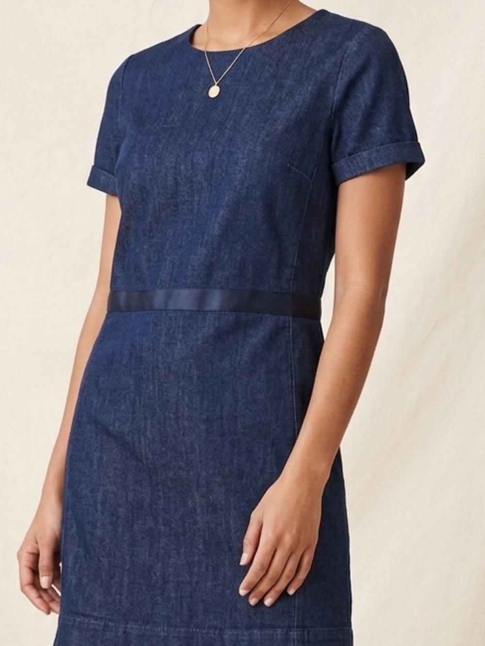 GAP Navy Blue Short Sleeve Denim Sheath Dress